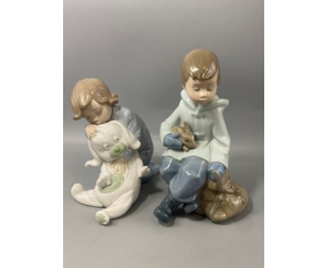 2x Nao by Lladro figures to include bot with teddy and boy with rabbit 