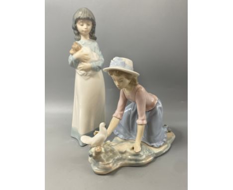 2x Nao by lladro figures to include Girl with puppy and girl with dove 