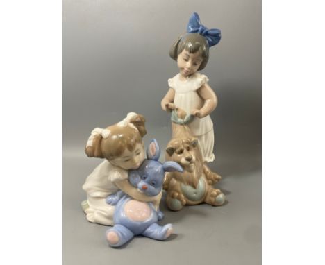 2x Nao by Lladro figures to include baby with teddies 