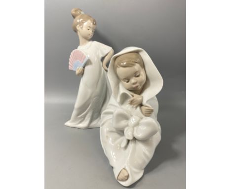 2x Nao by Lladro figures to include baby boy and girl with fan 