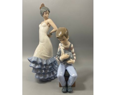 2x Nao by Lladro figure to include Girl dancer and Boy with puppy 