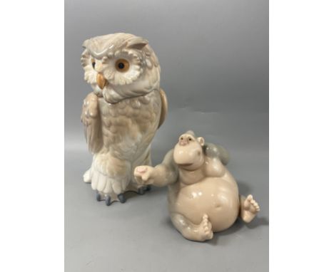 2x Nao by Lladro animal figures to include Owl and monkey 