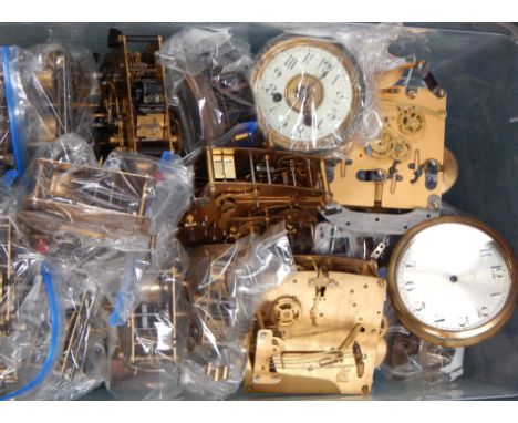 A large quantity of German and English brass clock movements, mainly for mantel clocks (1 box)