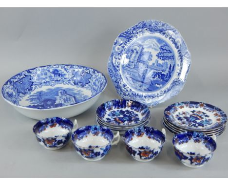 A Gaudy Welsh type part tea service, a Copeland Spode sandwich plate and an Abbey pattern bowl