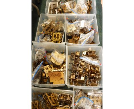 A large quantity of mantel and wall clock movements, some English, some German etC (7 boxes)