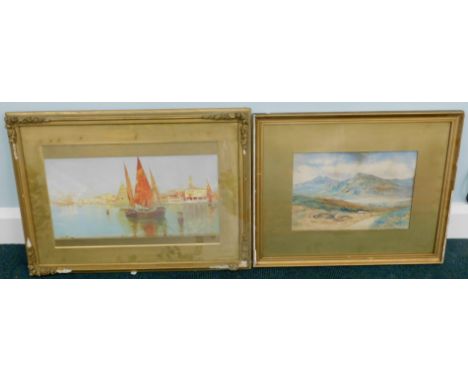R. Swindale (fl1912).  Stream before mountains, watercolour, signed and dated, 1912, 25cm x 31cm, and a print, Riccrardi, (2)