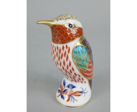 A Royal Crown Derby porcelain kingfisher, lacking red printed mark to underside but has got gold button