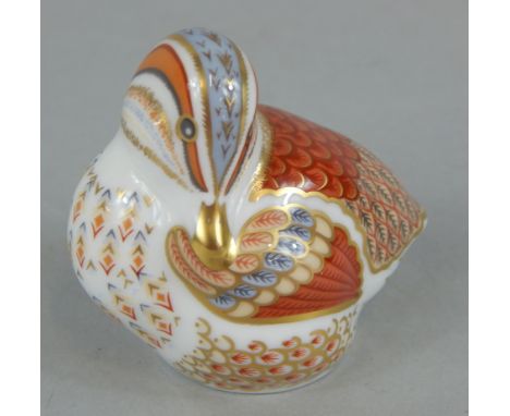 A Royal Crown Derby porcelain teal duckling, printed mark in red to underside, in gold button