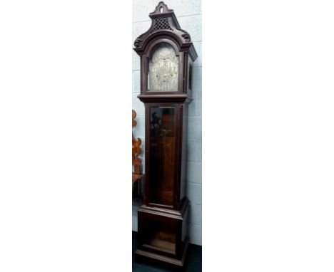 Thackwell, Cardiff.  A late 19th/early 20thC longcase clock, with double fusee movement, musical chime in a mahogany case, wi