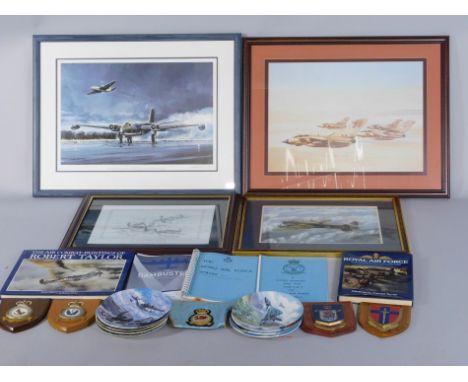 Various items of RAF memorabilia, to include plaques, books and a signed print titled Canberra tribute after Michael Rondot, 