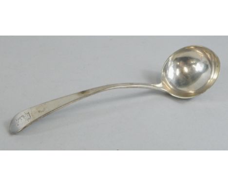 A George IV silver Old English pattern ladle, engraved with a crest, London 1927, 1¾oz.