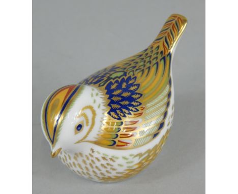 A Royal Crown Derby porcelain firecrest, printed mark in red to underside and gold button, boxed