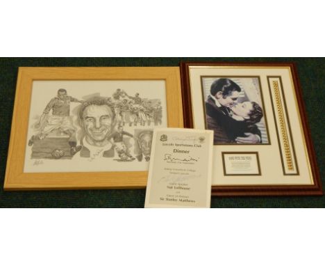 Sir Stanley Matthews.  Black and white print, 27cm x 33cm, a Lincoln Sportsman Club Dinner Menu, signed Graham Taylor, Stanle