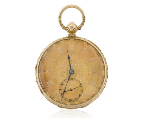 key wound single fusee lever movement signed and numbered 33649, split bimetallic balance, diamond endstone, dust cover, gold
