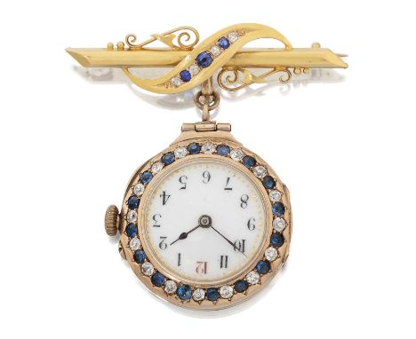 manual wound lever movement, enamel dial with Arabic numerals, old cut diamond and round cut synthetic sapphire bezel, with a