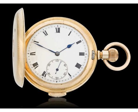 lever movement, quarter repeating with hammer on two outer steel gongs, enamel dial with Roman numerals, seconds dial, case w