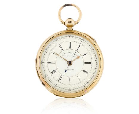 key wound lever movement signed and numbered 37056, enamel dial with Roman numerals, outer fifth of seconds track, case maker