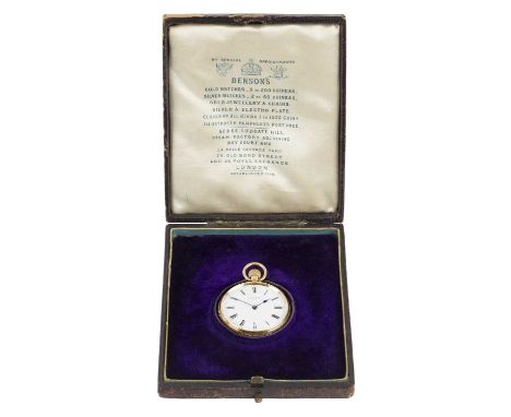 Swiss cylinder movement, enamel dial with Roman numerals and signed, elaborately engraved case with floral and scroll decorat