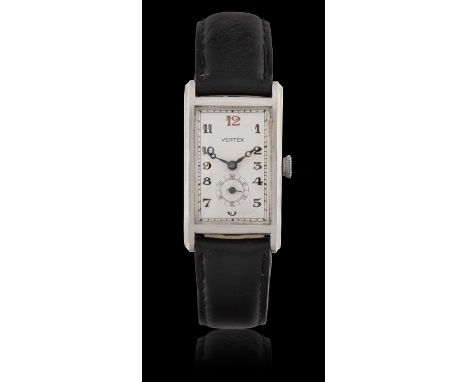 manual wound lever movement signed Vertex, silvered dial with Arabic numerals, seconds dial, curved snap-on back numbered 293