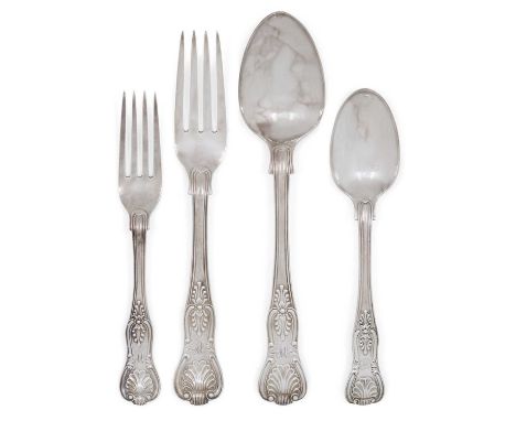 King's pattern, engraved with initials, comprising: 11 table-spoons18 table-forks12 dessert-spoons12 dessert-forks12 teaspoon