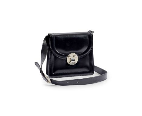  Asprey x Garrard: A Vintage Black Leather Shoulder Bag  Circa 1970, silver metal hardware, with box 23 x 20 x 4cm   