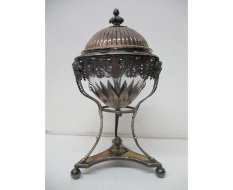 A late 18th/early 19th century French silver caviar pot and cover, Paris hallmark for 1798-1809, having an acorn finial, pier