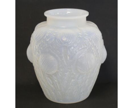 Rennie Lalique "Domremy" pattern opalescent glass vase of lobed ovoid form, model no. 979, c.1926, incised mark R. Lalique, F