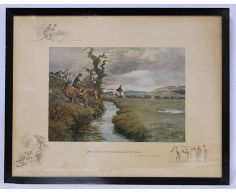 "Snaffles" (Charles Johnson Payne) colour print "Great banks there was below in the fields", depicting a hunting scene. Inscr