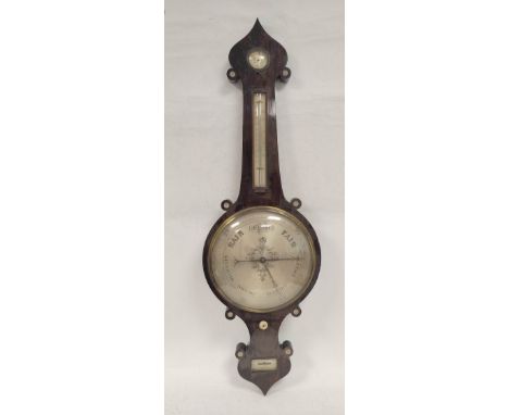 Early Victorian rosewood wheel barometer by J Cetta, London with engraved silvered seal thermometer, hygrometer and level wit