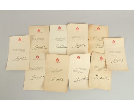 TEN MEMORIAL CARDS FROM GEORGE R., BUCKINGHAM PALACE.