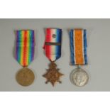 WILLIAM ATKINSON. PTE 8518. MANCHESTER REGT. TRIO with ribbons. 1914 Star with bar.