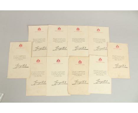 TEN MEMORIAL CARDS FROM GEORGE R., BUCKINGHAM PALACE.