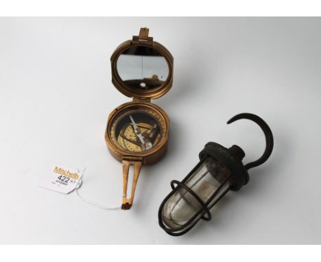 Brass pocket compass and small hanging light fitting 