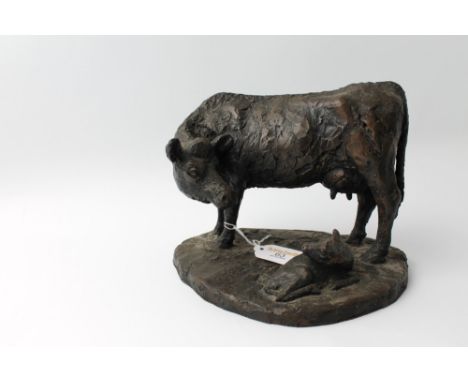 Juliet Simpson resin model of a cow and calf 