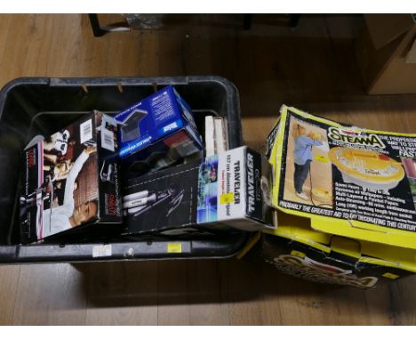 Wallpaper stripper, easy pull corkscrew, aluminium tripod, books, wireless audio sender etc  