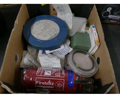 Mixed selection of camera accessories, filters and portable fire extinguisher