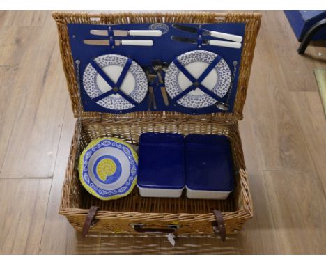 Wicker picnic hamper with contents 