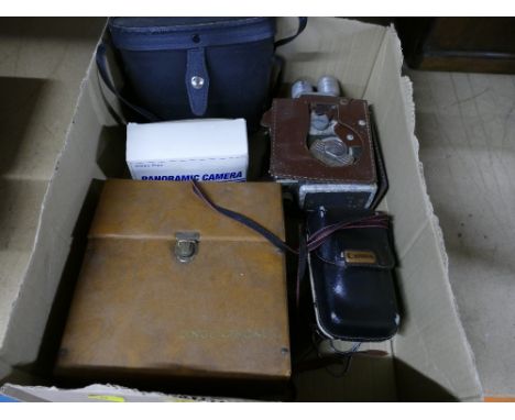 Vintage Canon camera, Cine camera, binoculars, linguaphone set