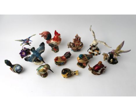 Collection of enamelled metal hinged trinket boxes 