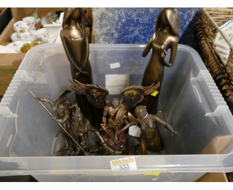 Box of mixed figurines, Bronze effect 