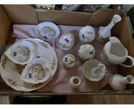 Box of Aynsley cottage garden china, vases, jugs, decorative plates, trinket boxes etc