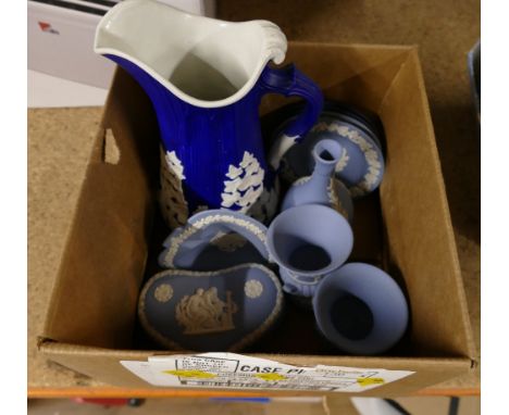 Collection of Wedgwood Jasperware pin trays, trinket box, vases etc