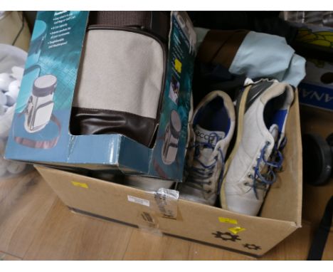 Golf cooler caddy, two pairs of golf shoes, Gortex coat etc