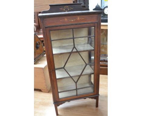 Edwardian two shelf glazed china cabinet, with inlaid detail