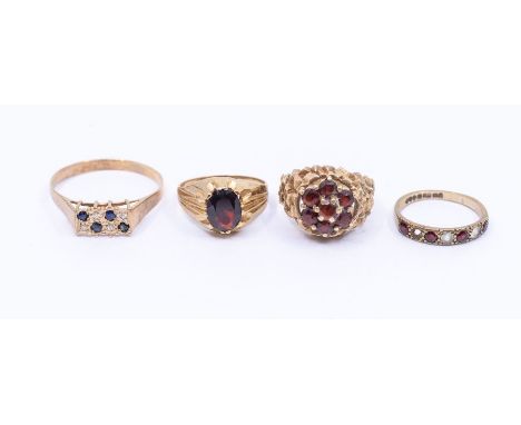 A 9ct gold, diamond and sapphire ring, size Z, gross weight approx 2.2gms; a 9ct gold and garnet ring, size N, gross weight a