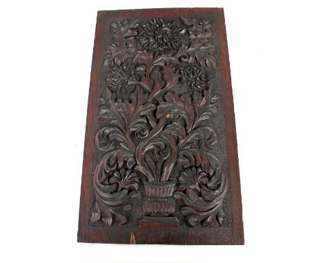 Three 19th Century Black Forest panels with bird and floral carved detailing, 17th Century carved panel along with 18/19th Ce