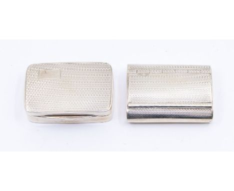 A George V silver engine turned shaped rectangular snuff box, gilt interior, hallmarked by John Rose, Birmingham, 1935 togeth