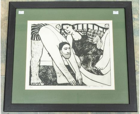 Nige does his Exercises limited edition dry point etching 7/25, Anita Klein '97. Frame size approx 61cm x 54cm, aperture size
