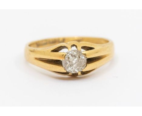 An early 20th century diamond and 18ct gold solitaire ring, comprising an old mine cut diamond, approx 0.50ct, size P, total 