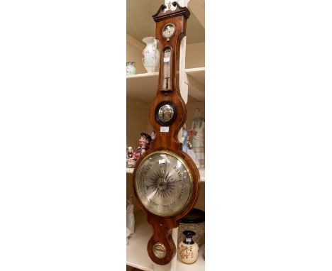 A late Victorian 5 piece banjo style barometer in mahogany case with king wood stringing 11" dialcondition report good restor